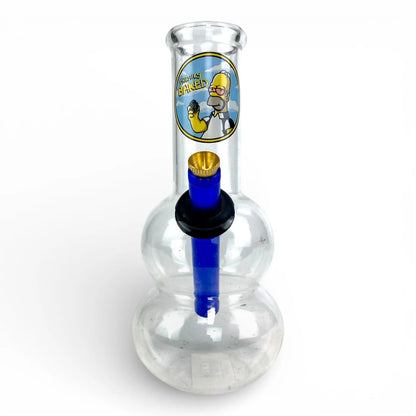 Proudly Baked Homer Double Bubble Bong 20cm — novelty glass bong with double bubble chamber, metal stem, and Homer-inspired artwork
