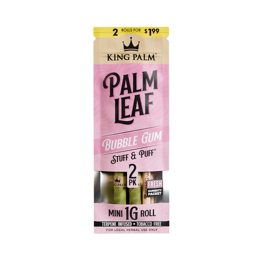 KING PALM Bubble Gum Mini 2pk — natural palm leaf wraps with bubble gum flavour, pack of 2