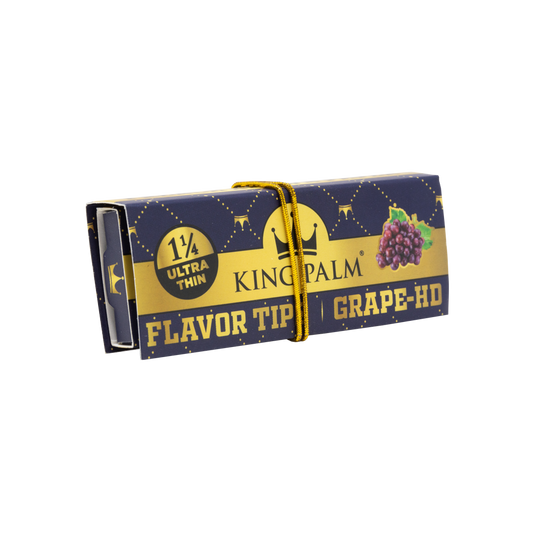 KING PALM Grape HD Rolling Papers 1¼ with Tips — French Brown rolling papers with included tips, grape flavour