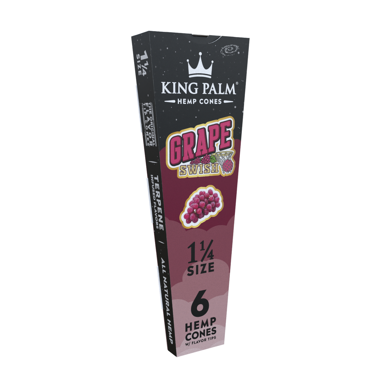 KING PALM Grape Swish Cones 1¼ 6pk — natural hemp pre-rolled cones with grape flavour, pack of 6
