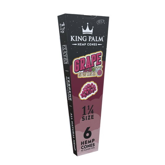 KING PALM Grape Swish Cones 1¼ 6pk — natural hemp pre-rolled cones with grape flavour, pack of 6