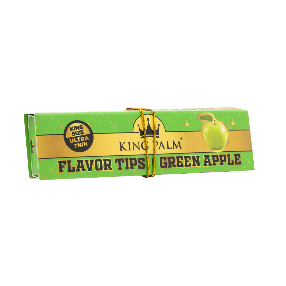 KING PALM Green Apple Papers King Size — flavoured rolling papers with included tips, green apple flavour
