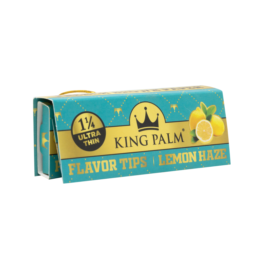 KING PALM Lemon Haze Papers 1¼ with Tips — French Brown rolling papers with included tips, citrus lemon flavour