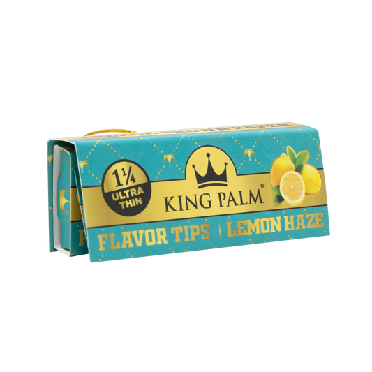 KING PALM Lemon Haze Papers 1¼ with Tips — French Brown rolling papers with included tips, citrus lemon flavour