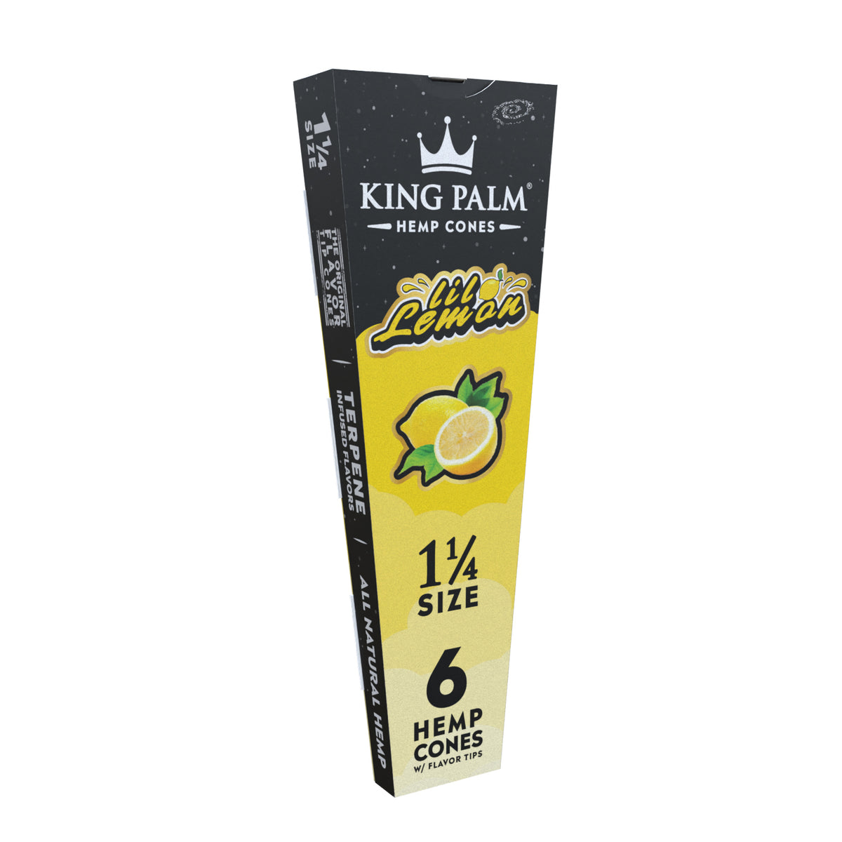 KING PALM Lil Lemon Cones 1¼ 6pk — natural hemp pre-rolled cones with lemon flavour, pack of 6