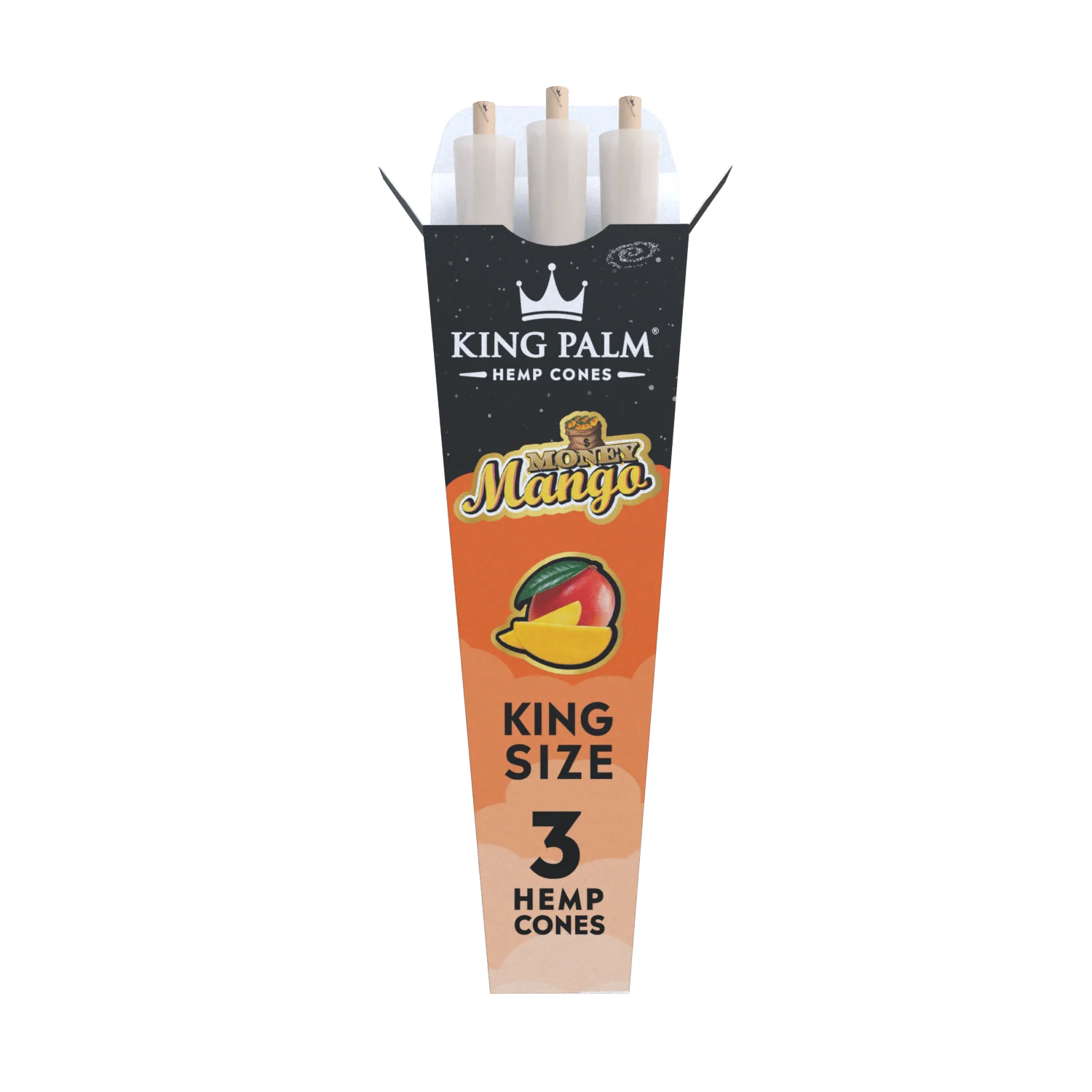 KING PALM Money Mango Cones King Size 3pk — natural hemp pre-rolled cones with mango flavour, pack of 3