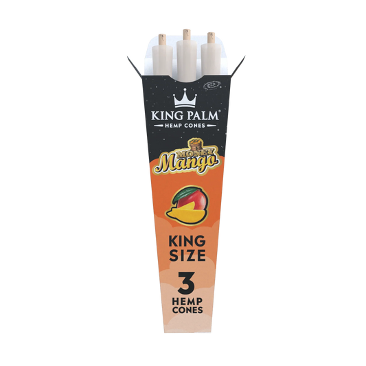 KING PALM Money Mango Cones King Size 3pk — natural hemp pre-rolled cones with mango flavour, pack of 3