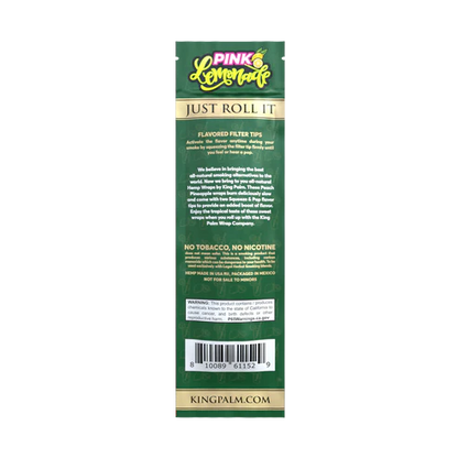 KING PALM Pink Lemonade Hemp Wrap 2pk — natural hemp wraps with pink lemonade flavour and filter tips, pack of 2
