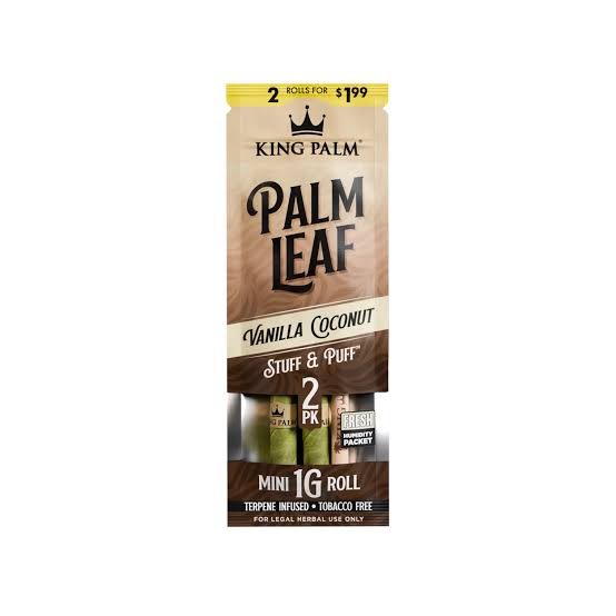 KING PALM Vanilla Coconut Mini 2pk — natural palm leaf tubes with vanilla coconut flavour, pack of 2