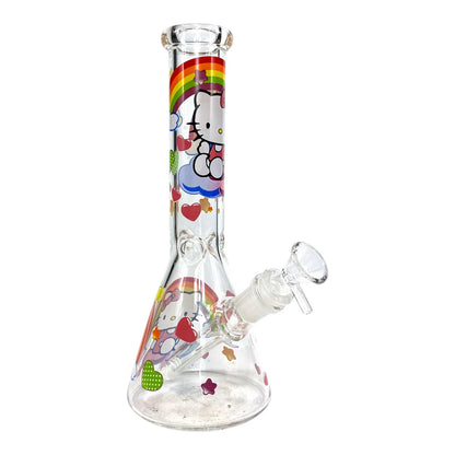 Glass bong with colorful Hello Kitty design on a white background