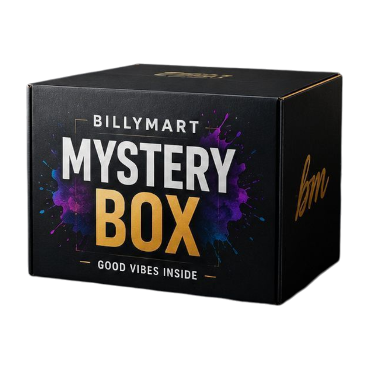 Mystery Box — black surprise box with colourful splash design, bongs and smoking accessories, multiple value tiers
