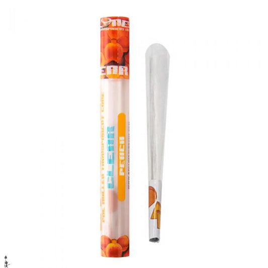 Peach-flavored ice cream stick with packaging on a white background