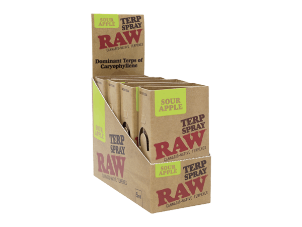 Raw Terp Spray packaging for sour apple flavor on a white background