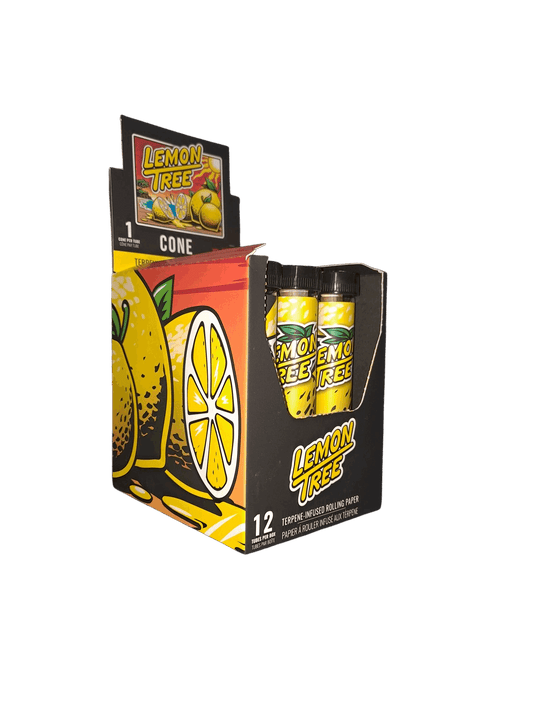 Packaging of Lemon Tree rolling paper with lemon graphics on a white background
