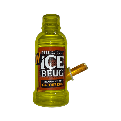 Yellow bottle with a label reading 'ICE BEUG' on a white background