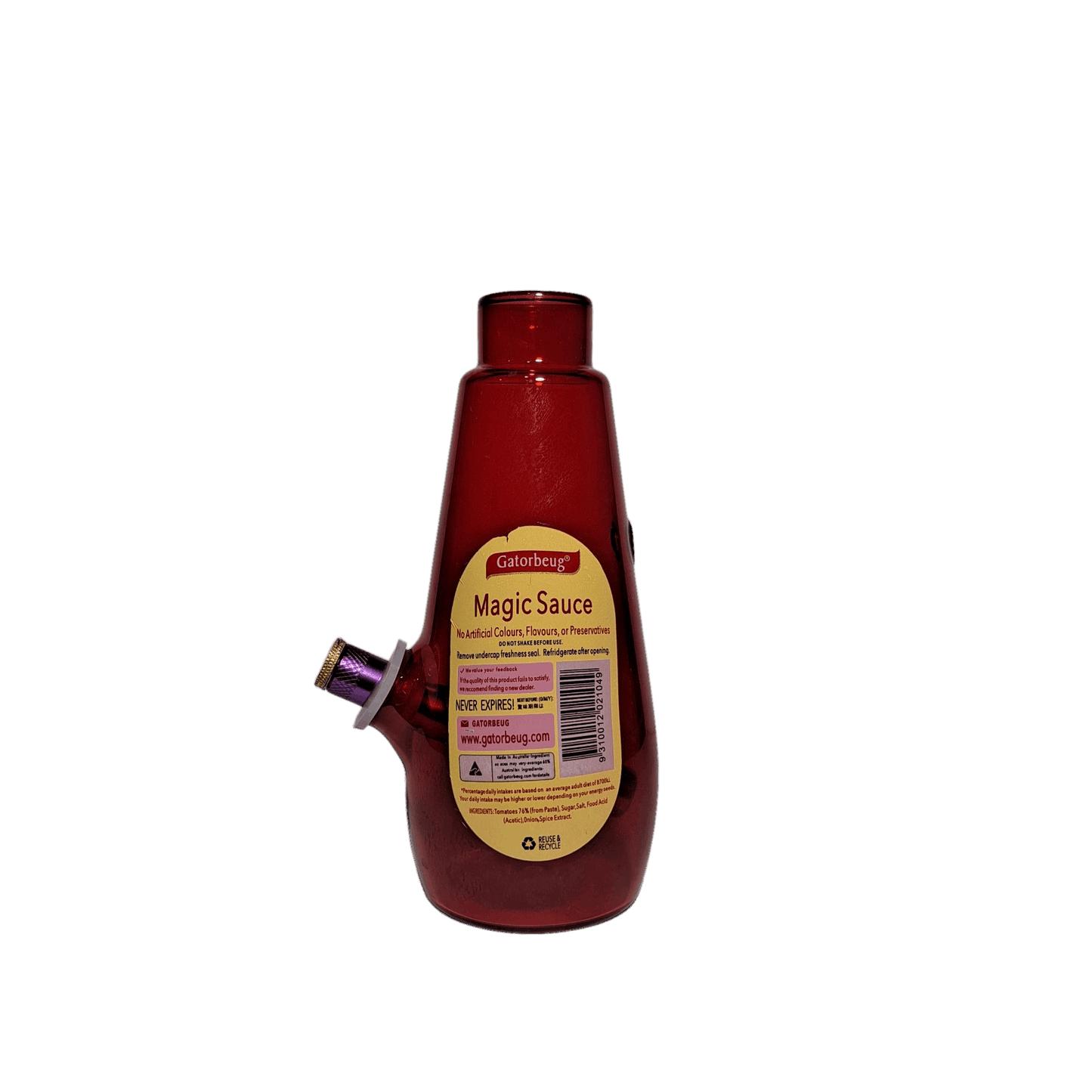 Red bottle of Gatorade Magic Sauce on a white background
