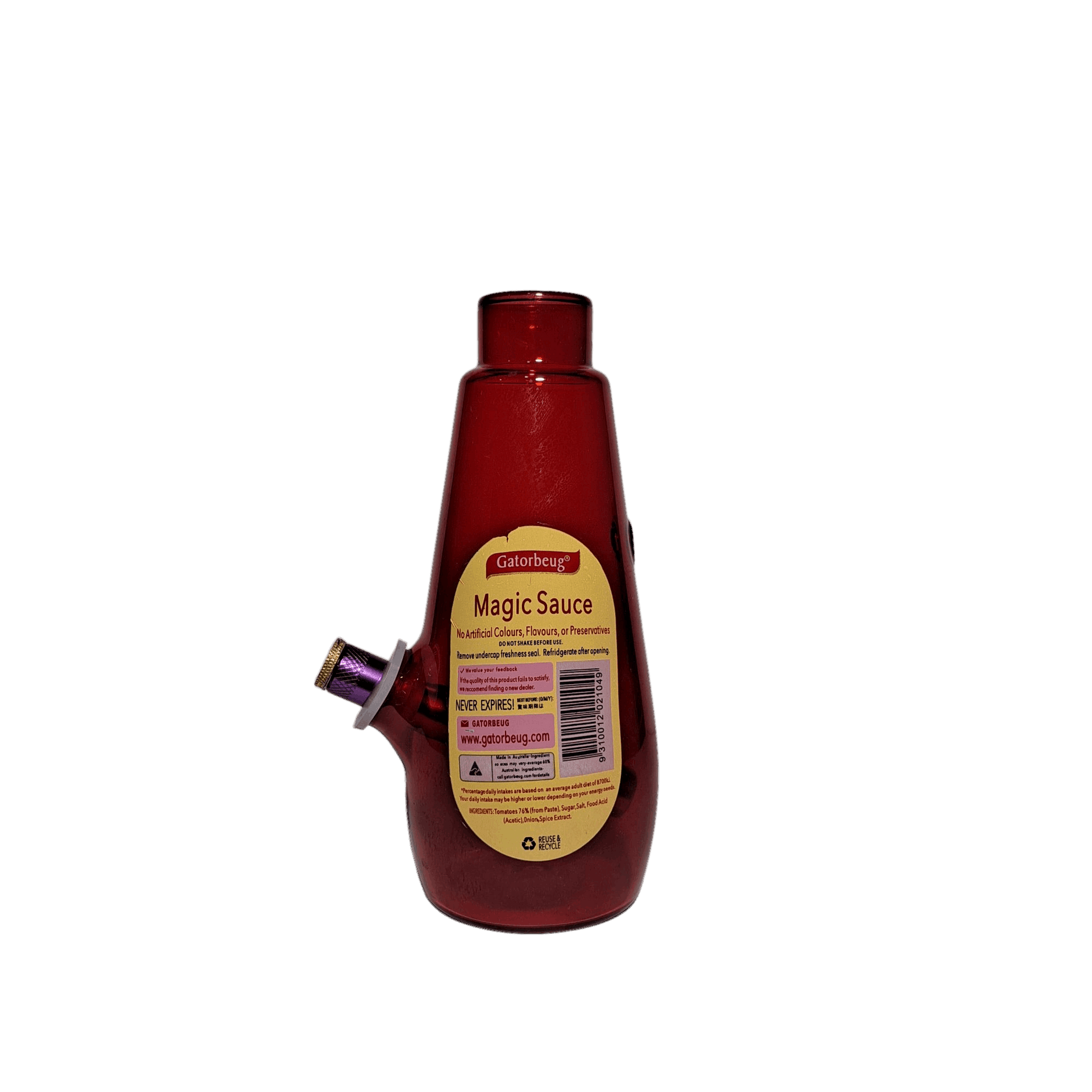 Red bottle of Gatorade Magic Sauce on a white background