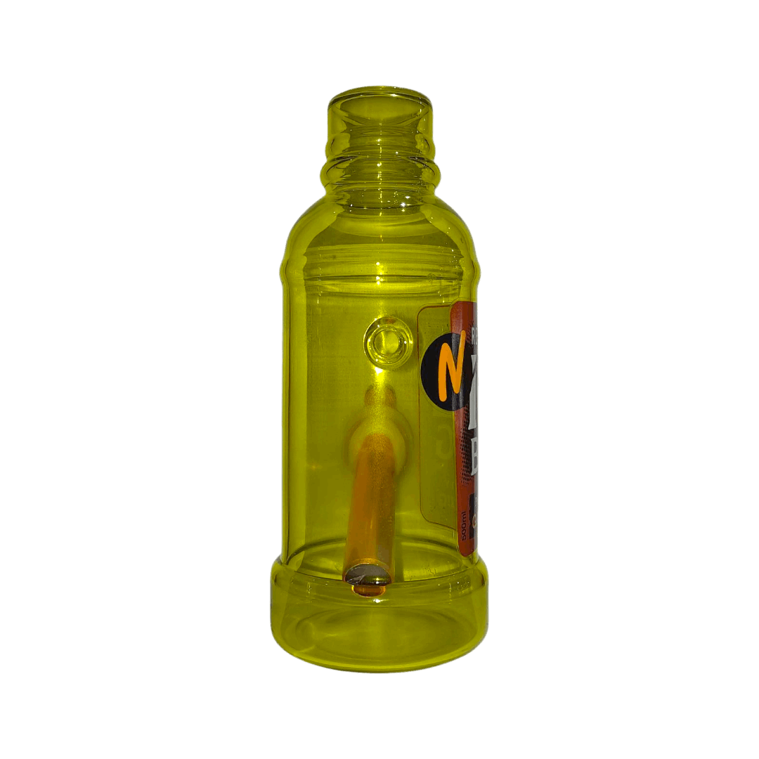 Yellow bottle with a nozzle on a white background
