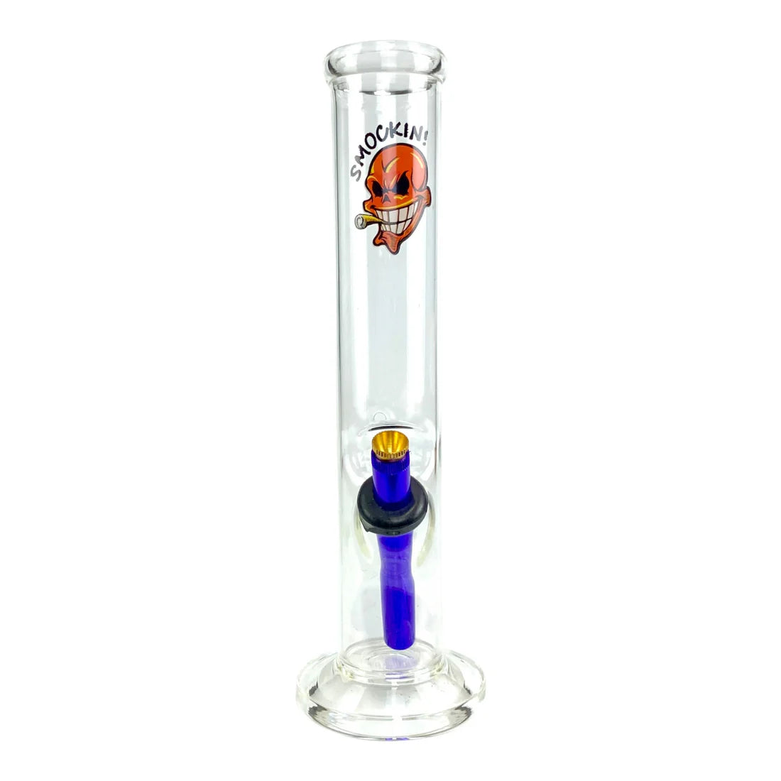 Glass smoking device with cartoon character on a white background