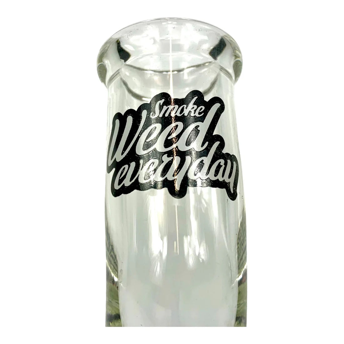 Clear glass smoking device with 'Smoke Weed Everyday' text on a white background