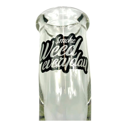 Clear glass smoking device with 'Smoke Weed Everyday' text on a white background