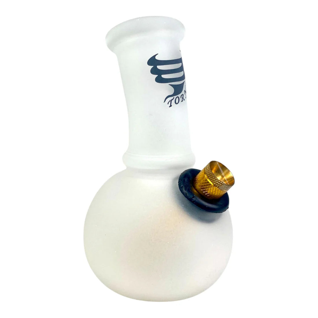White glass pipe with a blue and gold accent on a white background