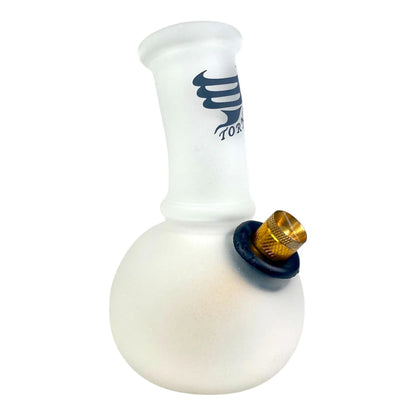 White glass pipe with a blue and gold accent on a white background