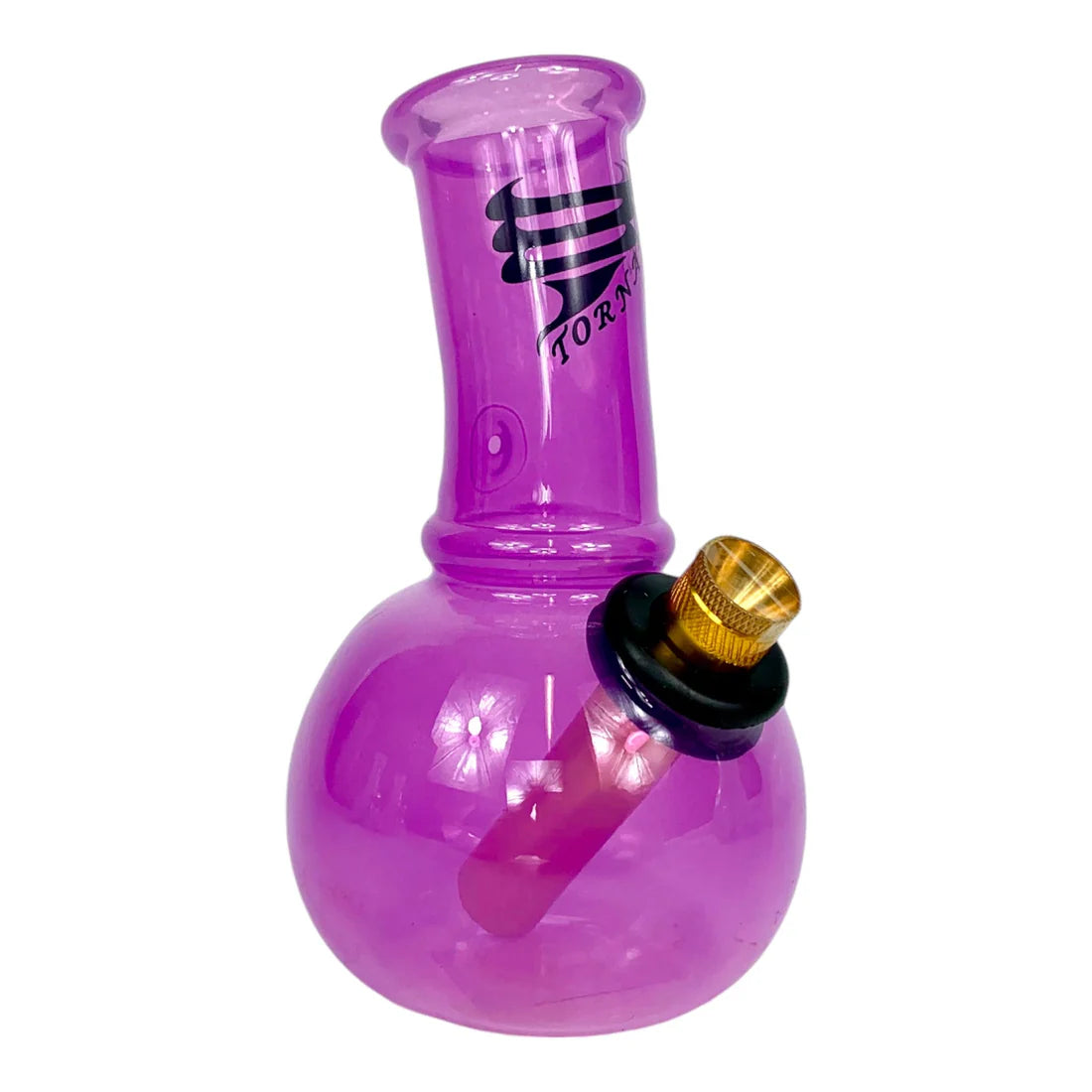 Purple smoking device with a black and gold cap on a white background