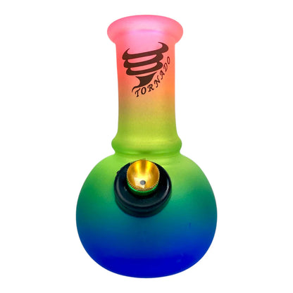 Colorful glass smoking accessory with gradient colors and 'Tornado' branding on a white background.
