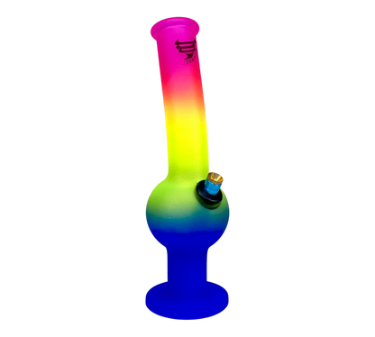 Gradient-colored glass bong on a white background