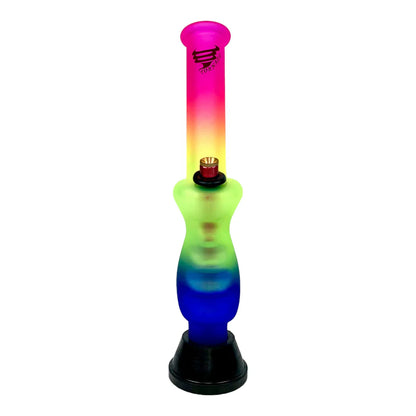 Colorful glass smoking device with gradient colors on a white background