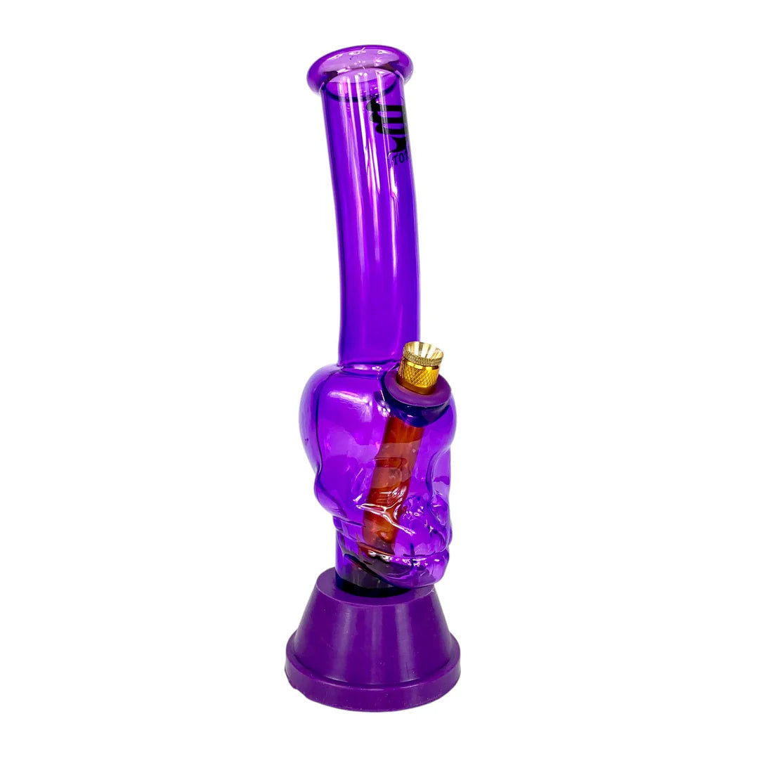Purple glass water pipe on a white background